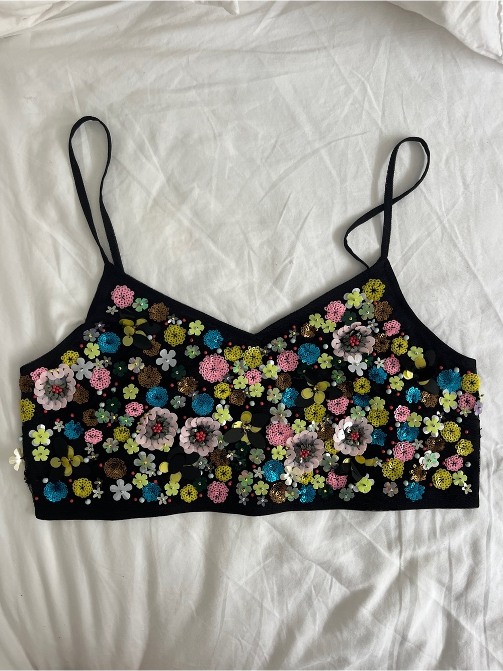 Topshop Black Floral Sequin Embellished Cami Top - Size 10
